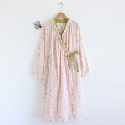 Ownkoti Ditsy Floral Cotton Gauze Kimono Nightgown - Pink - L - image 0