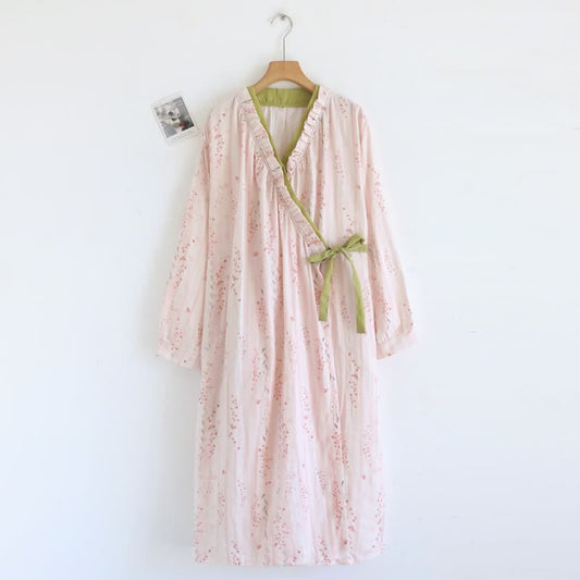 Ownkoti Ditsy Floral Cotton Gauze Kimono Nightgown - Pink - L - image 0