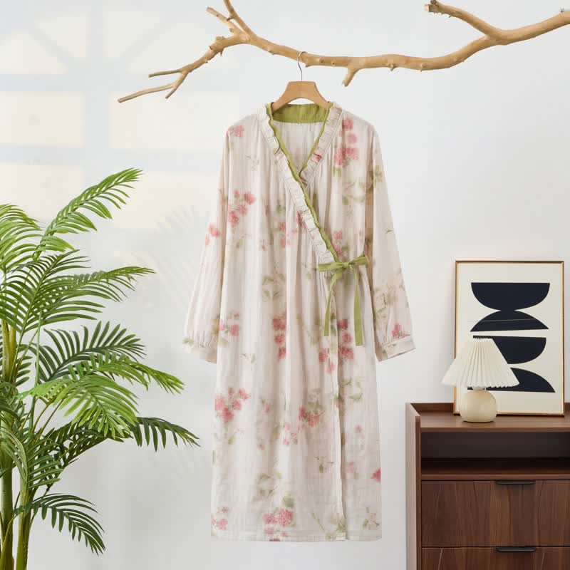 Ownkoti Watercolor Floral Cotton Gauze Kimono Nightgown - image 1