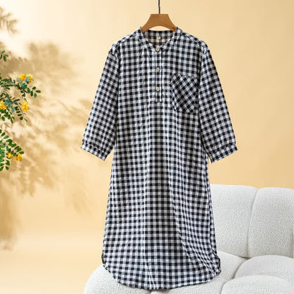 Ownkoti Classic Plaid Pure Cotton Nightgown - Black - XL - image 15
