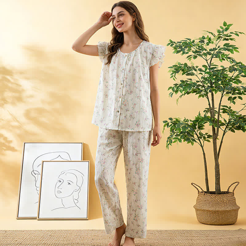 Ownkoti Rose Cotton Flutter Sleeve Loungewear Set - image 3