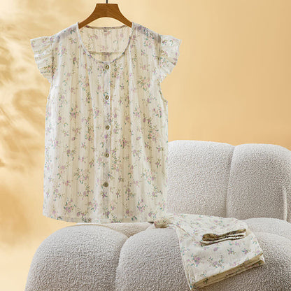 Ownkoti Rose Cotton Flutter Sleeve Loungewear Set - Apricot - XL - image 0