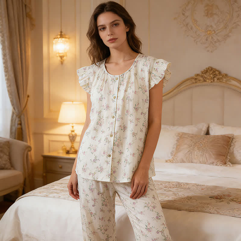 Ownkoti Rose Cotton Flutter Sleeve Loungewear Set - image 2