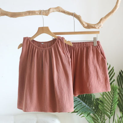 Ownkoti Cotton Double Gauze Tank Top & Shorts Set - Red - XL - image 11