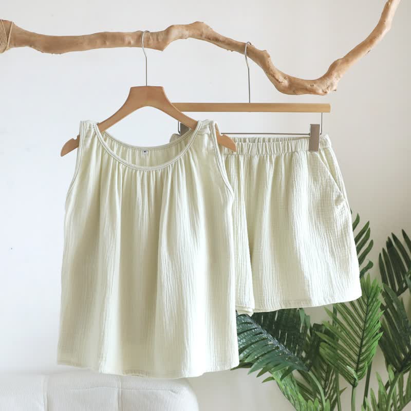 Ownkoti Cotton Double Gauze Tank Top & Shorts Set - Green - XL - image 12