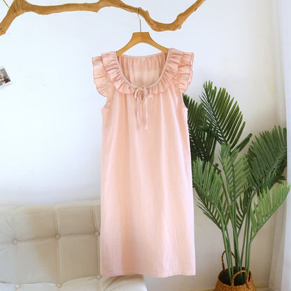 Ownkoti Cotton Gauze Solid Flutter Sleeve Nightdress - Pink - XL - image 4