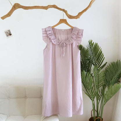 Ownkoti Cotton Gauze Solid Flutter Sleeve Nightdress - Light Purple - XL - image 12