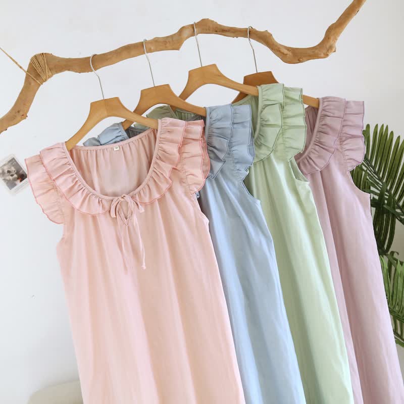 Ownkoti Cotton Gauze Solid Flutter Sleeve Nightdress - image 3