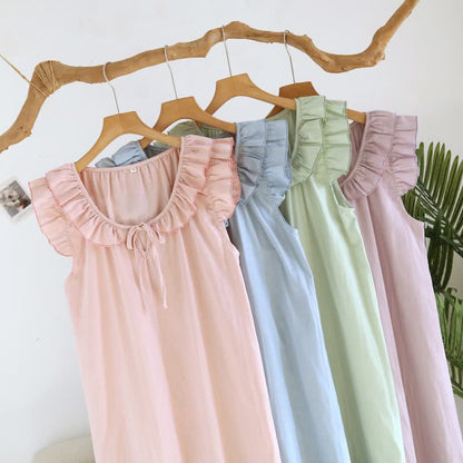 Ownkoti Cotton Gauze Solid Flutter Sleeve Nightdress - image 3