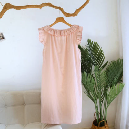 Ownkoti Cotton Gauze Solid Flutter Sleeve Nightdress - image 5