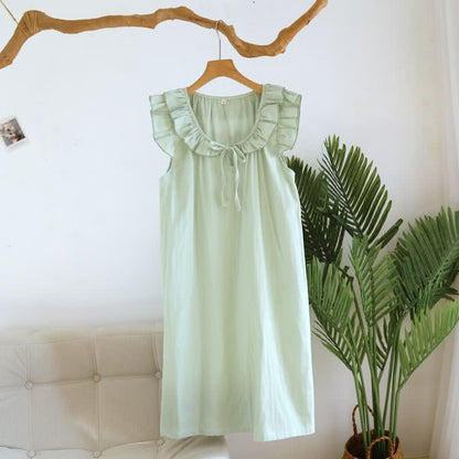 Ownkoti Cotton Gauze Solid Flutter Sleeve Nightdress - Light Green - XL - image 13