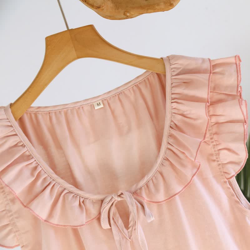 Ownkoti Cotton Gauze Solid Flutter Sleeve Nightdress - image 7