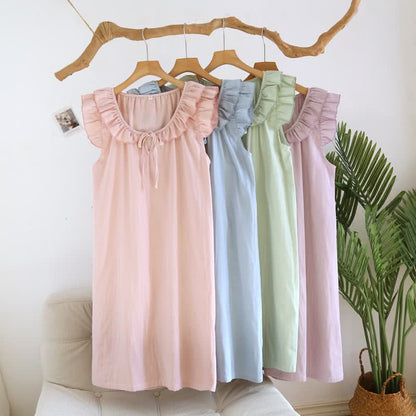 Ownkoti Cotton Gauze Solid Flutter Sleeve Nightdress - image 0