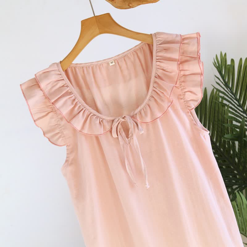 Ownkoti Cotton Gauze Solid Flutter Sleeve Nightdress - image 6