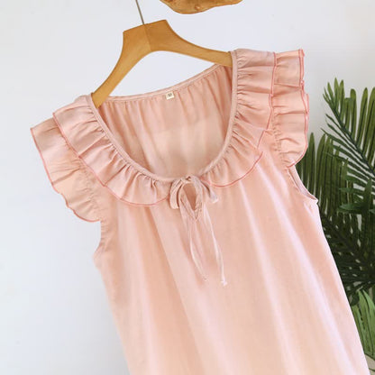 Ownkoti Cotton Gauze Solid Flutter Sleeve Nightdress - image 6