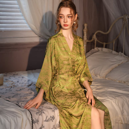 Ownkoti Subtle Vintage Pattern 3/4 Sleeve Robe - image 4