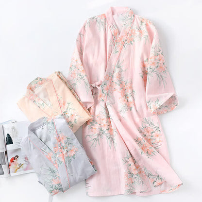 Ownkoti Pink Floral Cotton Gauze Kimono Robe - image 0