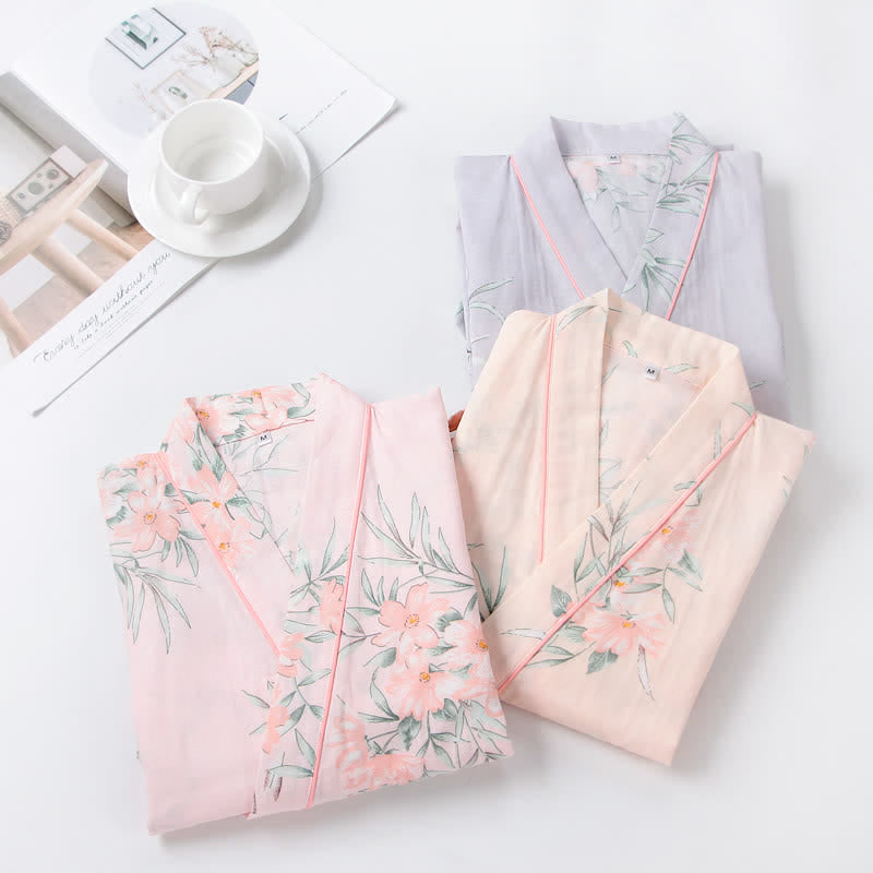 Ownkoti Pink Floral Cotton Gauze Kimono Robe - image 1