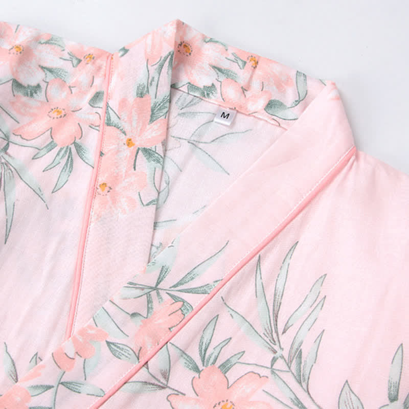 Ownkoti Pink Floral Cotton Gauze Kimono Robe - image 3