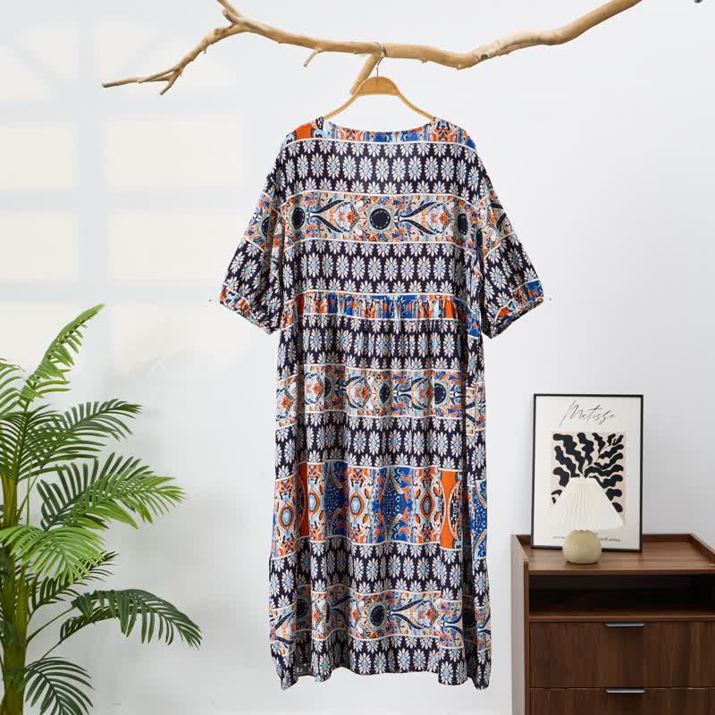 Ownkoti Plus Size Long Sleeve Ethnic Style Nightdress - image 1