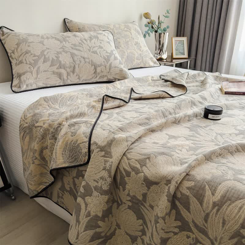 Ownkoti Floral & Leaf Cotton Gauze Quilt Blanket - Gray - 2PCS Pillowcases - 19" x 29" - image 6