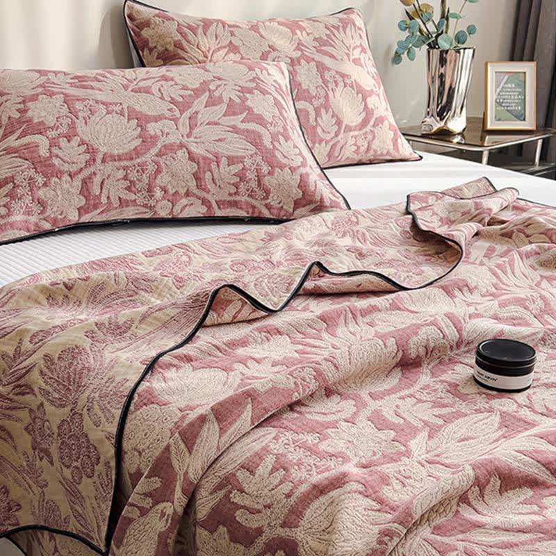 Ownkoti Floral & Leaf Cotton Gauze Quilt Blanket - image 1
