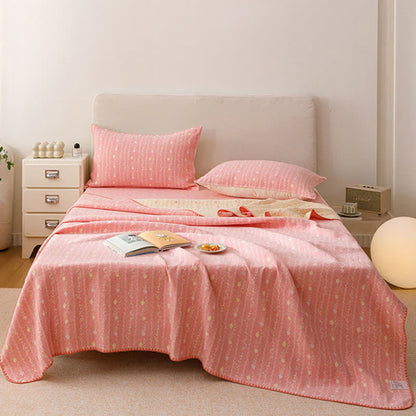 Ownkoti Leafy Stripe Cotton Gauze Quilt Blanket - Pink - 2PCS Pillowcases - 19" x 29" - image 0