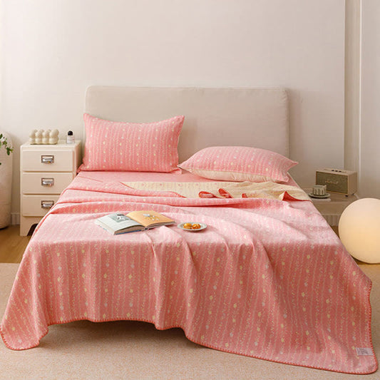 Ownkoti Leafy Stripe Cotton Gauze Quilt Blanket - Pink - 2PCS Pillowcases - 19" x 29" - image 0