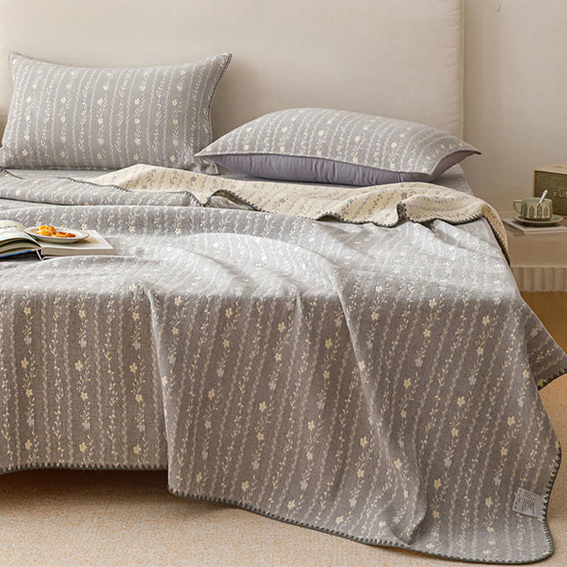 Ownkoti Leafy Stripe Cotton Gauze Quilt Blanket - image 5