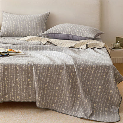 Ownkoti Leafy Stripe Cotton Gauze Quilt Blanket - image 5