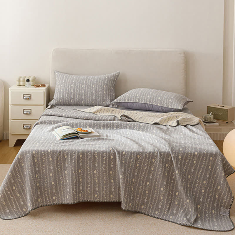 Ownkoti Leafy Stripe Cotton Gauze Quilt Blanket - Gray - 2PCS Pillowcases - 19" x 29" - image 2
