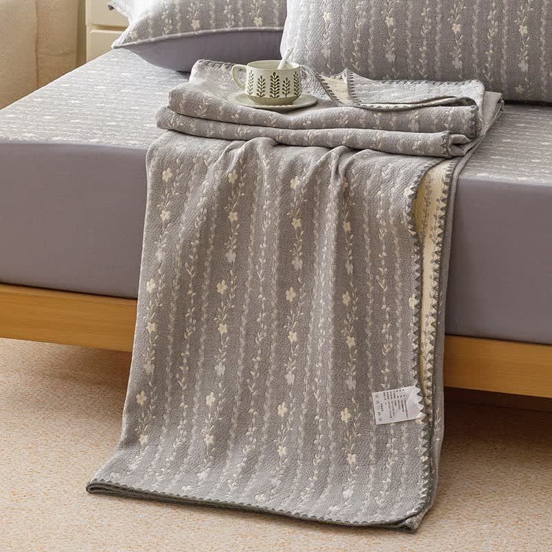 Ownkoti Leafy Stripe Cotton Gauze Quilt Blanket - image 8
