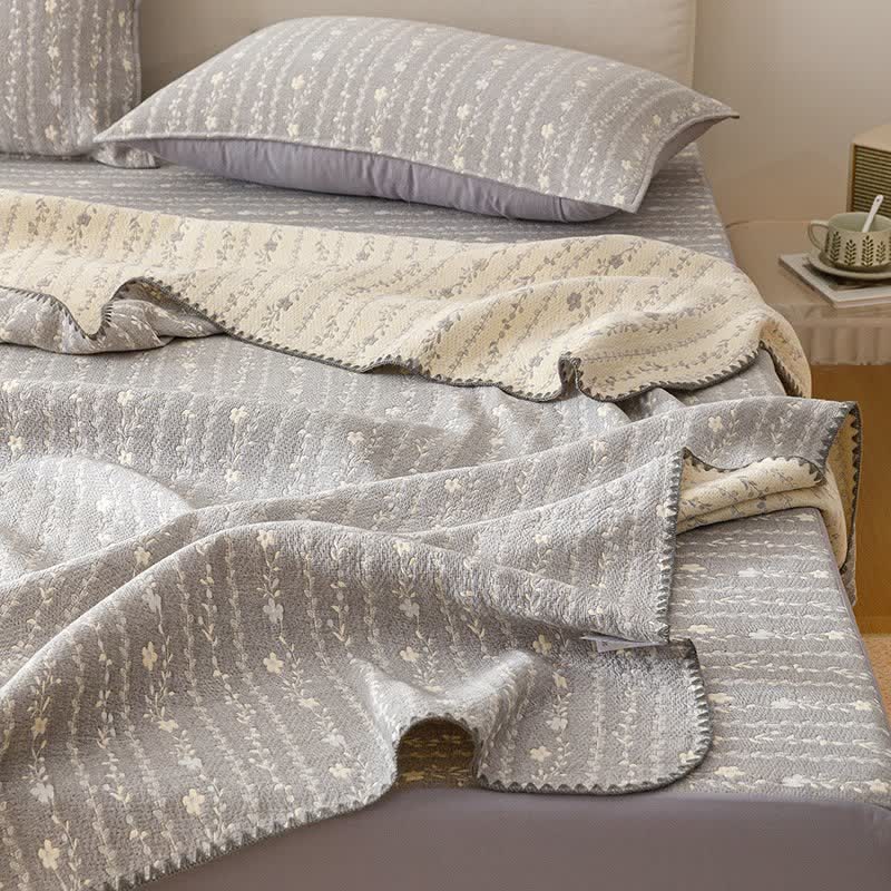 Ownkoti Leafy Stripe Cotton Gauze Quilt Blanket - image 6