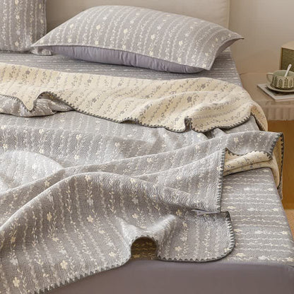 Ownkoti Leafy Stripe Cotton Gauze Quilt Blanket - image 6