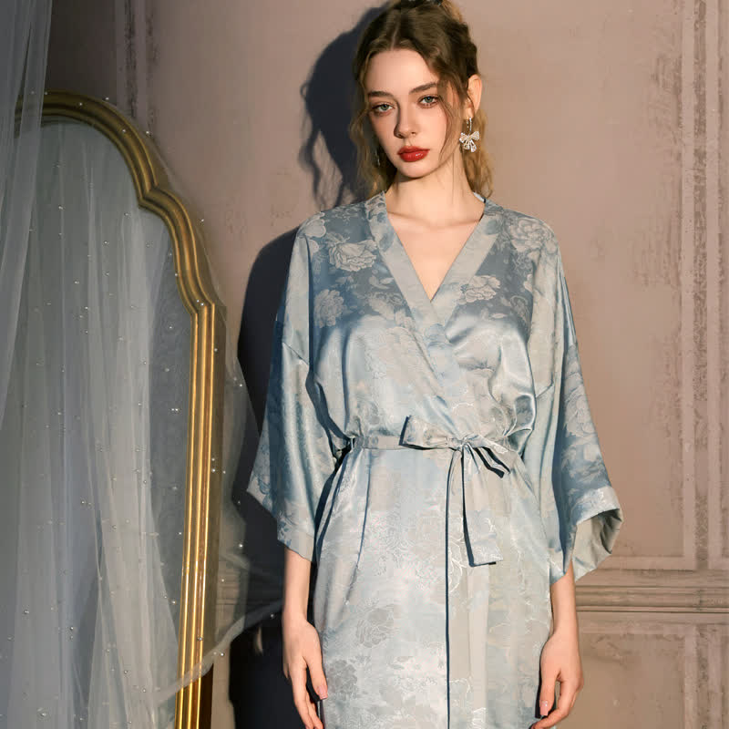 Ownkoti Peony Floral 3/4 Sleeve Kimono Robe - Light Blue - Plus Size - image 0