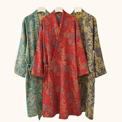 Ownkoti Pastoral Floral Jacquard Kimono Cotton Robe - image 1