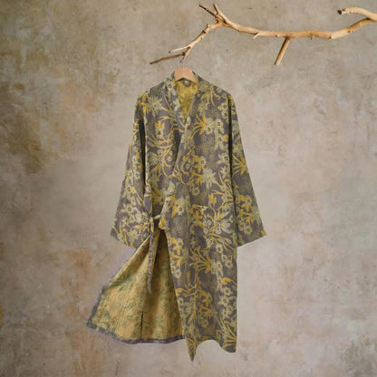 Ownkoti Pastoral Floral Jacquard Kimono Cotton Robe - Brown - XXL - image 19