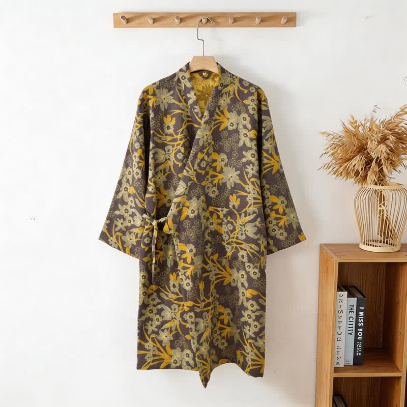 Ownkoti Pastoral Floral Jacquard Kimono Cotton Robe - image 20