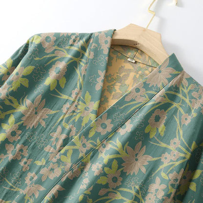 Ownkoti Pastoral Floral Jacquard Kimono Cotton Robe - image 9