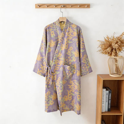 Ownkoti Pastoral Floral Jacquard Kimono Cotton Robe - image 13