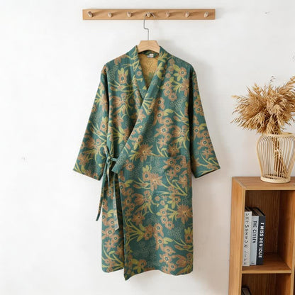 Ownkoti Pastoral Floral Jacquard Kimono Cotton Robe - image 7