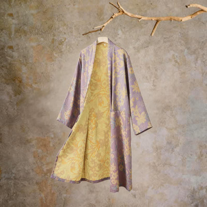 Ownkoti Pastoral Floral Jacquard Kimono Cotton Robe - Purple - XXL - image 12