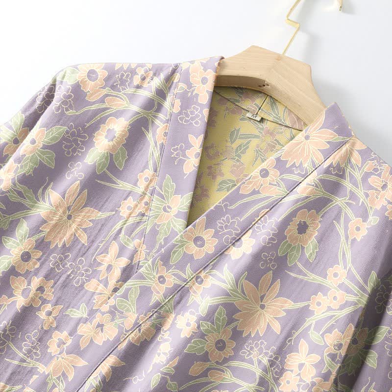 Ownkoti Pastoral Floral Jacquard Kimono Cotton Robe - image 15