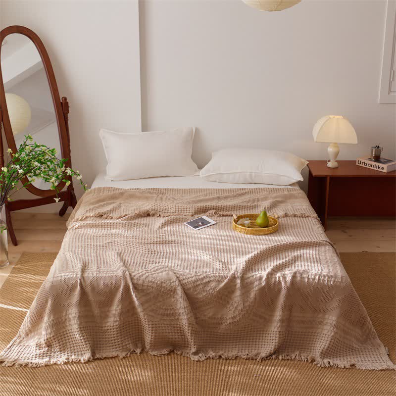 Ownkoti Cotton Waffle Weave Tassel Quilt Blanket - Coffee - Queen - image 5