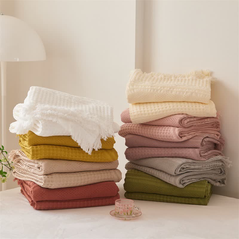 Ownkoti Cotton Waffle Weave Tassel Quilt Blanket - image 1