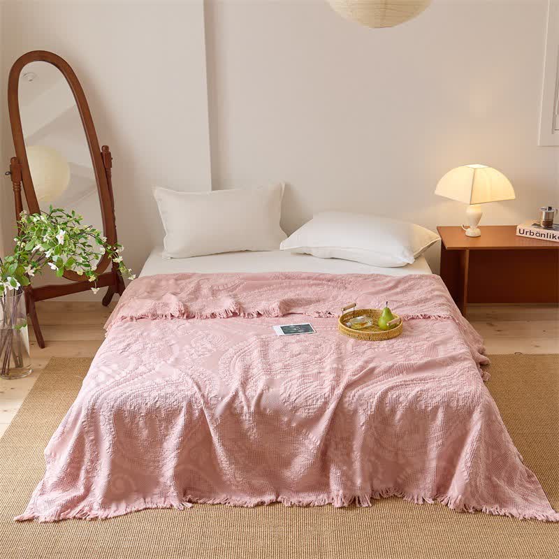 Ownkoti Chic Jacquard Waffle Weave Quilt Blanket - Pink - Queen - image 2
