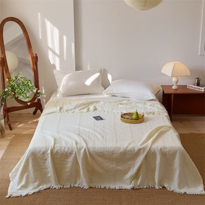 Ownkoti  Waffle Weave Quilt Blanket with Tassel Fringe - Beige - Queen - image 2