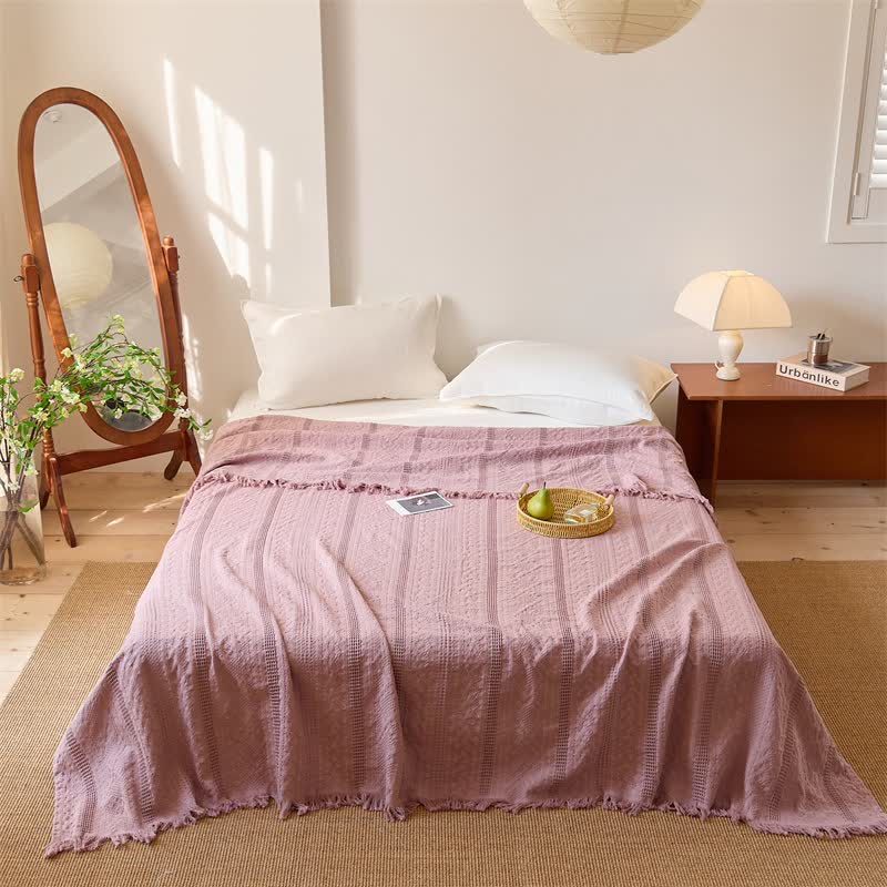 Ownkoti  Waffle Weave Quilt Blanket with Tassel Fringe - Pink - Queen - image 4