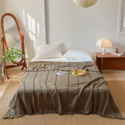 Ownkoti  Waffle Weave Quilt Blanket with Tassel Fringe - Brown - Queen - image 3