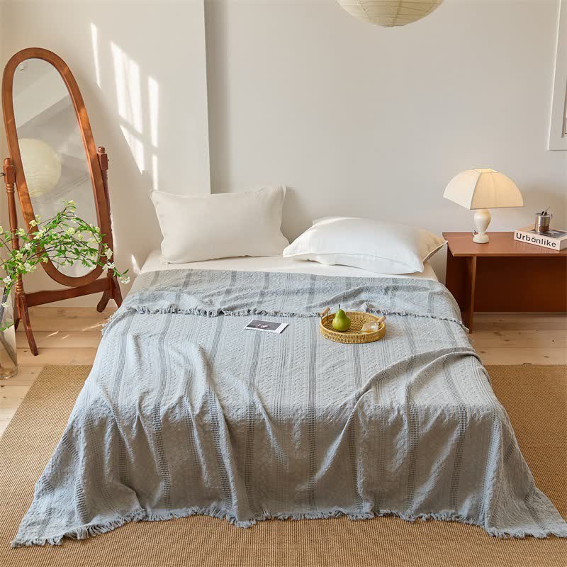 Ownkoti  Waffle Weave Quilt Blanket with Tassel Fringe - Gray - Queen - image 6
